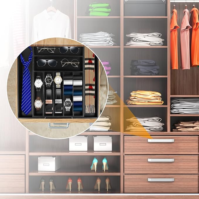 Large Premium Bamboo Silverware Organizer - Expandable Utensil Drawer Organizer - 17"x19.6" Utensil Holder and Cutlery Tray with Grooved for Kitchen Flatware and Utensils(7-9 Slot, Black)