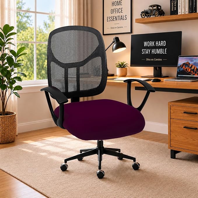 DIVA EN CAMINO DEC Stretchable Desk Office Chair Seat Cushion Covers - Universal Spandex Computer Chair Slipcover - Removable Washable Cushion Protectors for Dogs, Cats, Pets (Plum)