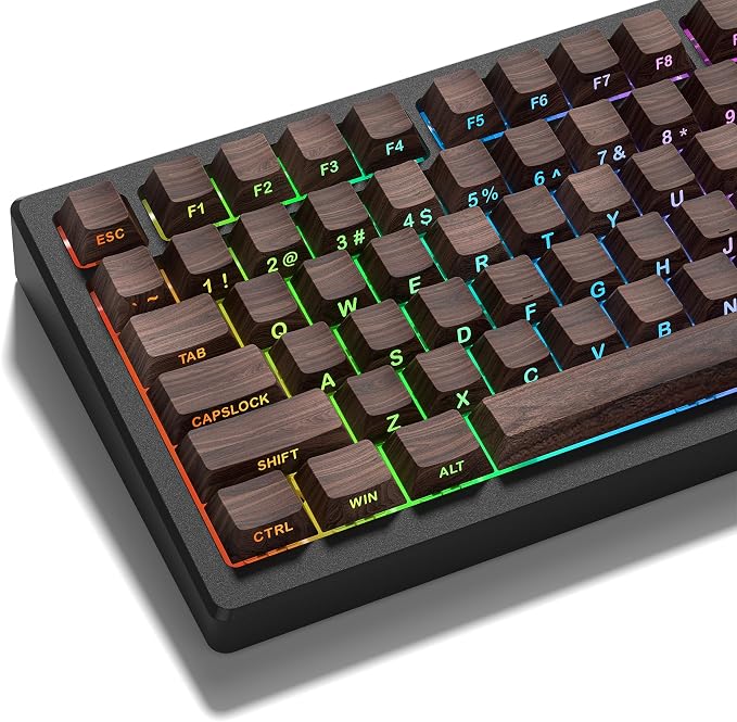 Womier PBT Keycaps, Custom Keyboard Caps 60 65 75 100 Percent, Shine Through Cherry Profile Keyboard Keys, Doubleshot Side Print Dye Sub Keycap Set (Walnut)