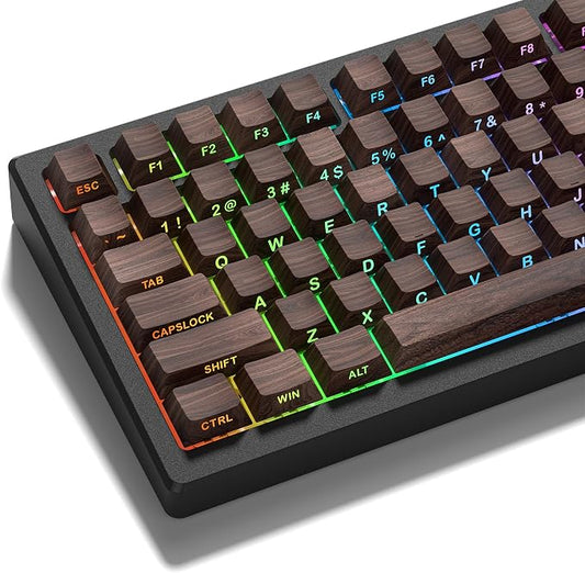 Womier PBT Keycaps, Custom Keyboard Caps 60 65 75 100 Percent, Shine Through Cherry Profile Keyboard Keys, Doubleshot Side Print Dye Sub Keycap Set (Walnut)
