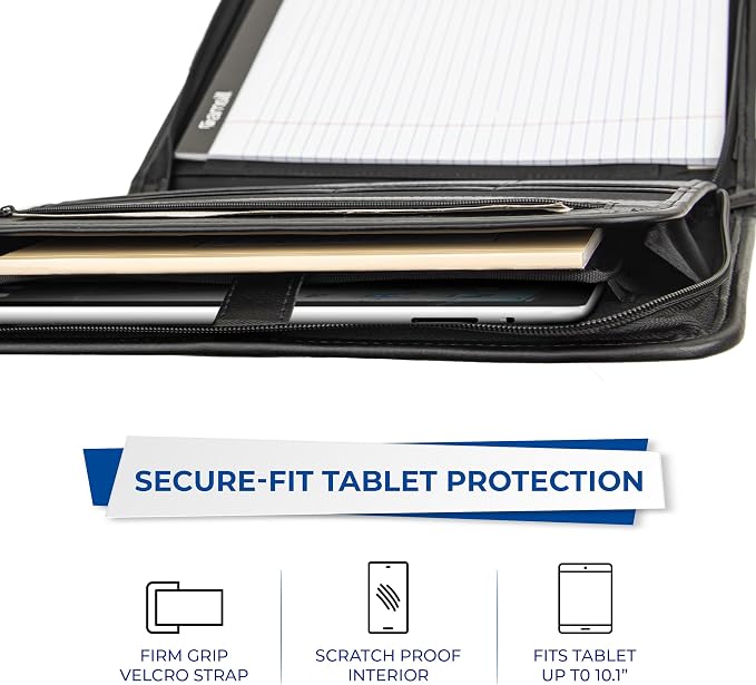 Samsill Professional Padfolio with Secure Zippered Closure, 10.1 Inch Tablet Sleeve, and 8.5 by 11 Inch Notepad, Black, Full Size (70820)