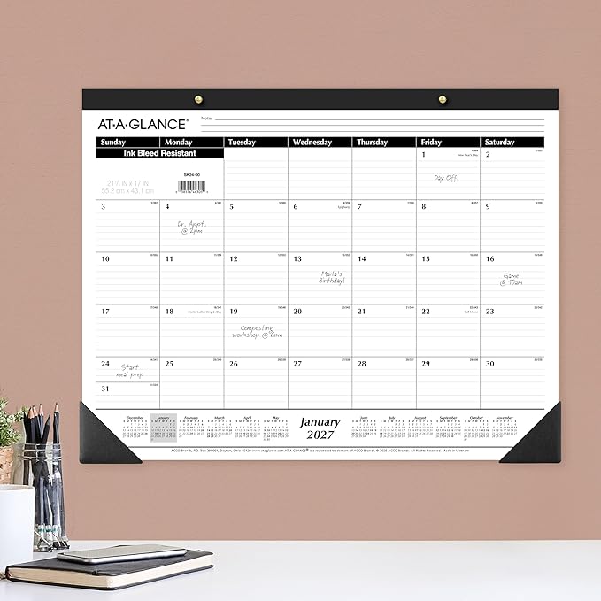 AT-A-GLANCE 2027 Desk Pad Calendar, Monthly Desk Wall Planner, 21.75" x 17", Ruled Blocks, 3 Pack (AZSK240027)