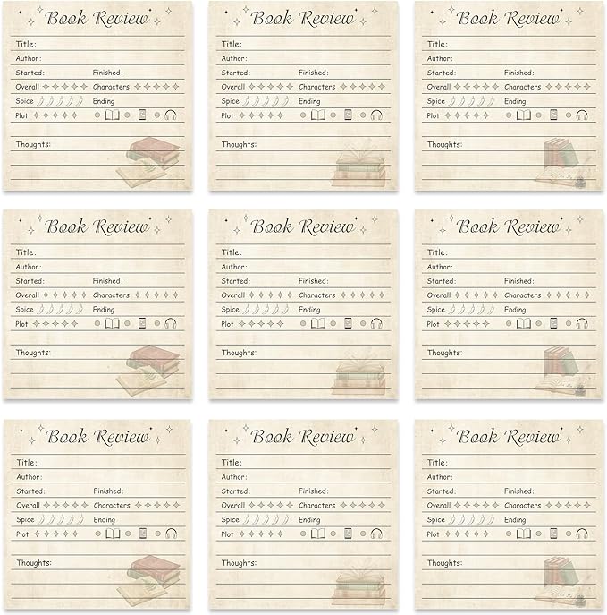Book Review Sticky Notes Gift, 9 Pack Retro Books Review Themed Notepads 3x3 Inch Gifts for Bookworm, Reading Journals Memo Pads Office School Supplies for Friends Readers (450 Sheets)