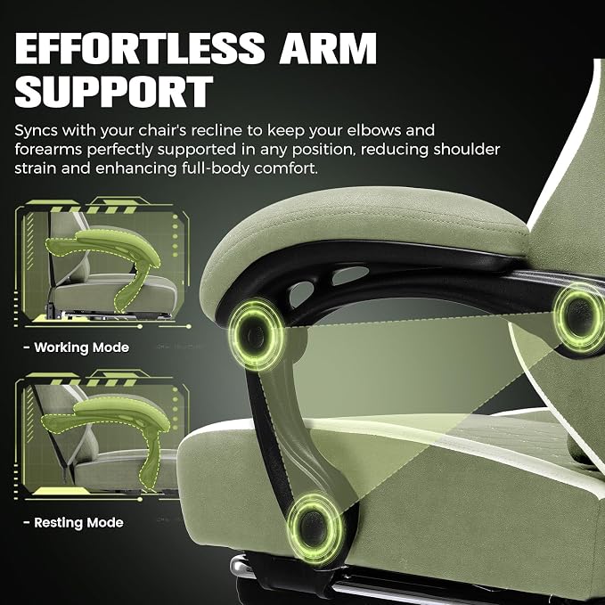 GTPLAYER Big and Tall Gaming Chair 350lbs Heavy Duty Office Chair with Foot Rest, High Back Pocket Spring Ergonomic Computer Chair for Adults, Wide Comfy Seated Cushion with Linkage Armrests, Green