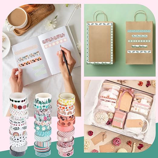 TaoBary 33 Rolls Washi Tape Set, 15 mm Holiday Washi Tape Set Seasonal Plaid Bohemian Colorful Vintage Cute for Card Wrapping Craft(Bohemia Style)