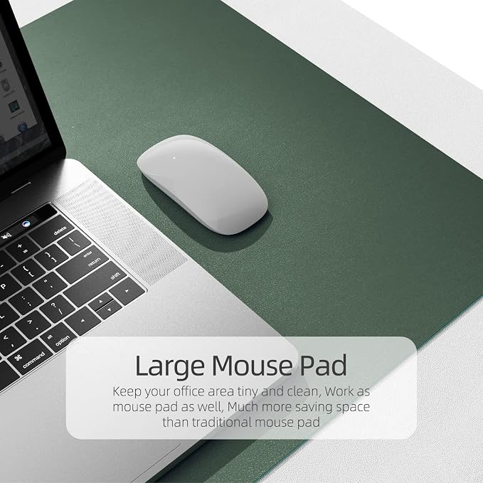 YSAGi Office Desk Pad, Desk Mat, 23.6" x 13.7" Ultra Thin Waterproof PU Leather Desk Blotter, Laptop Desk Pad Protector for Keyboard, Desk Writing Pad for Office and Home (Dark Green+Dark Blue)