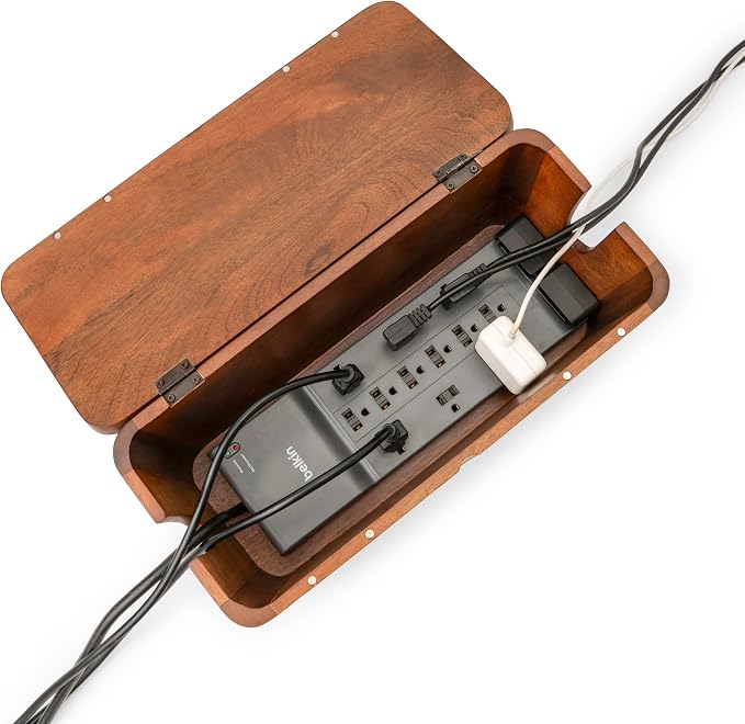Mango Cable Management Box - Rustic Design (Natural, Extra Large) | Mango Wood, Cable Organizer, Rustic Style, Modern Design, Desktop Storage