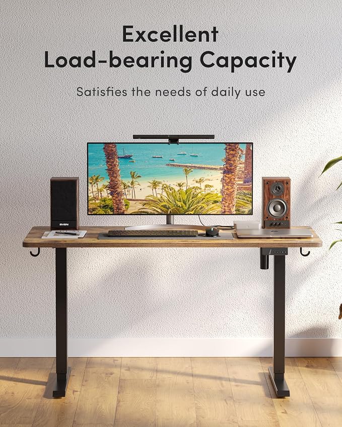 DESINO Standing Desk, 48 × 24 Inches Electric Height Adjustable, Sit and Stand Up, Computer Office Desk with Splice Board, Black Frame/Rustic Brown TOP