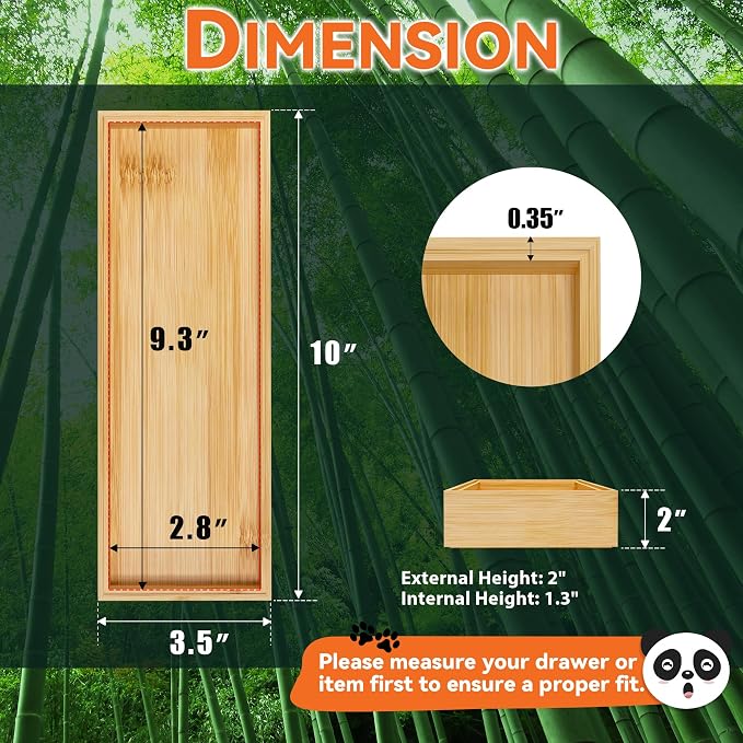 Lixple Bamboo Drawer Organizer for Kitchen Utensils, 2 Pack Stackable Cutlery Trays, Fits 1/2" Knives and Silverware, 10" x 3.5" x 2" (Outer), 9.3" x 2.8" x 1.3" (Inner)