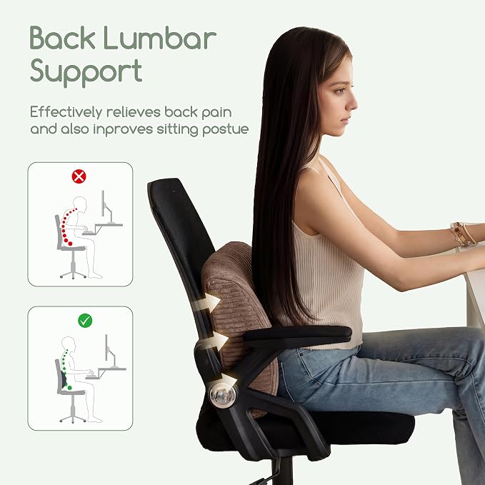 HIGOGOGO Lumbar Support Pillow for Recliner Chair/Accent Chair/Couch, Large Memory Foam Back Support Cushion for Elderly, Recliner Cushions for Back Rest, Pain Relief, Reading, Washable Cover, Brown
