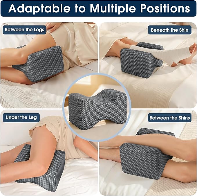 BlissTrends Memory Foam Knee Pillow, Knee Pillow for Side Sleepers, Leg Pillows for Sleeping Blood Circulation, Elevation Pillow for Spine Aligning, Sciatica, Hip, Knee, Ankle Pain, Dark Grey, Medium