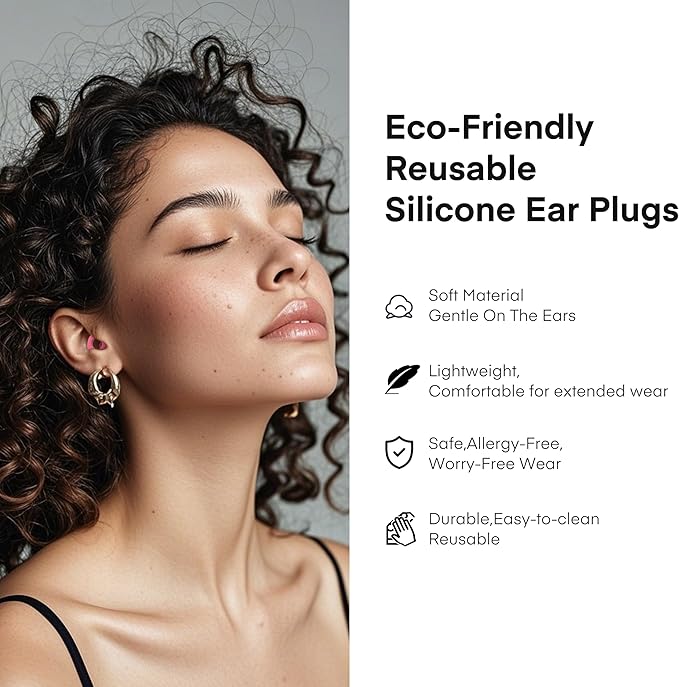 Fita+ Soft Reusable Ear Plugs for Noise Reduction up to 33dB, 7 Pairs XS/S/M/L, Soft Silicone Ear Plugs for Sleeping, Noise Cancelling for Work, Focus - Red