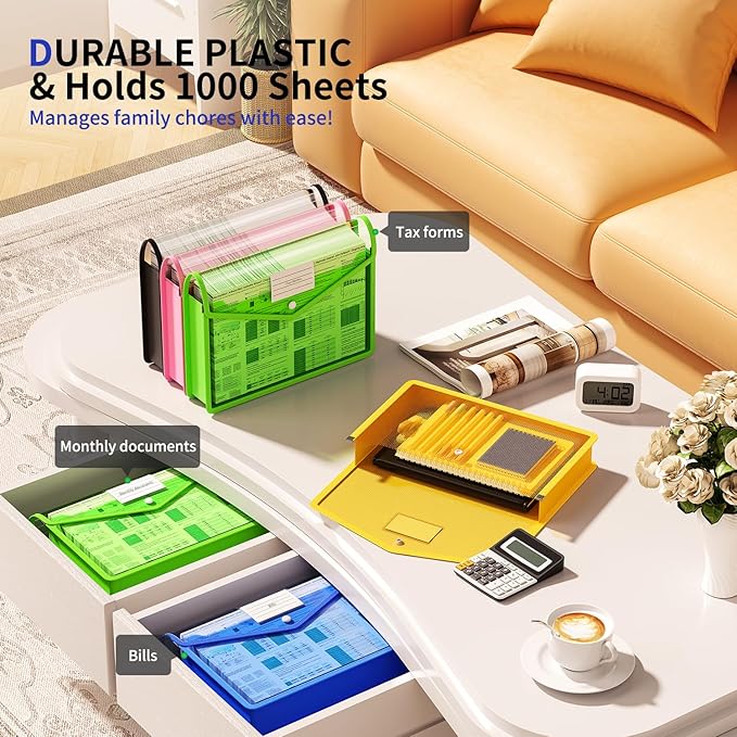3 Pack Plastic Expanding File Folder, Transparent envelopes with Snap Closure, Fit Legal/B4 Size for School/Office/Home/Hospital, No Dividers, Large Capacity-3 Colors