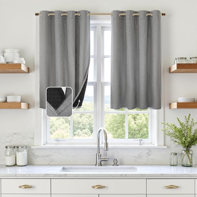 DriftAway Blackout Soundproof Thermal Insulated Linen Textured Curtains with Quilted Thermal Lining for Cold and Heat Blocking Noise Reducing Daytime Sleep 1 PC 52 Inches by 36 Inches Gray