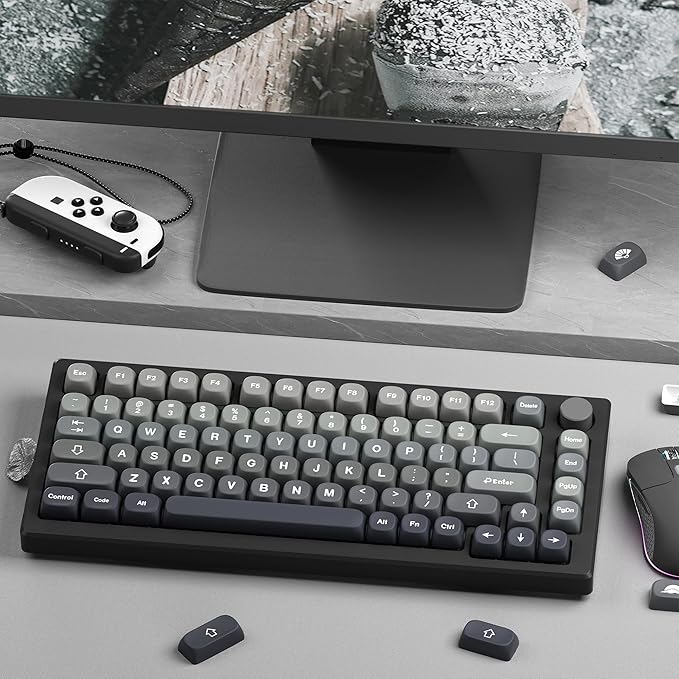 XVX PBT Keycaps-MOA Keycap, Custom Keyboard Keycaps 60 65 75 100 Percent, 5 Side Dye Sublimation, 132 Keys Keycap Set for Cherry Gateron MX Switches Keyboards, Gradient Gray