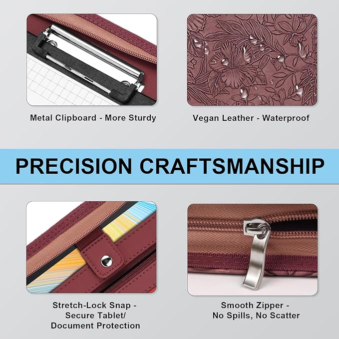 Eshow Portfolio Organizer - 3 Ring Binder with Zipper, Vegan Leather Business Padfolio Folder with Notepad Includes 5 Color Sheet Protectors for Documents Files for Men Women