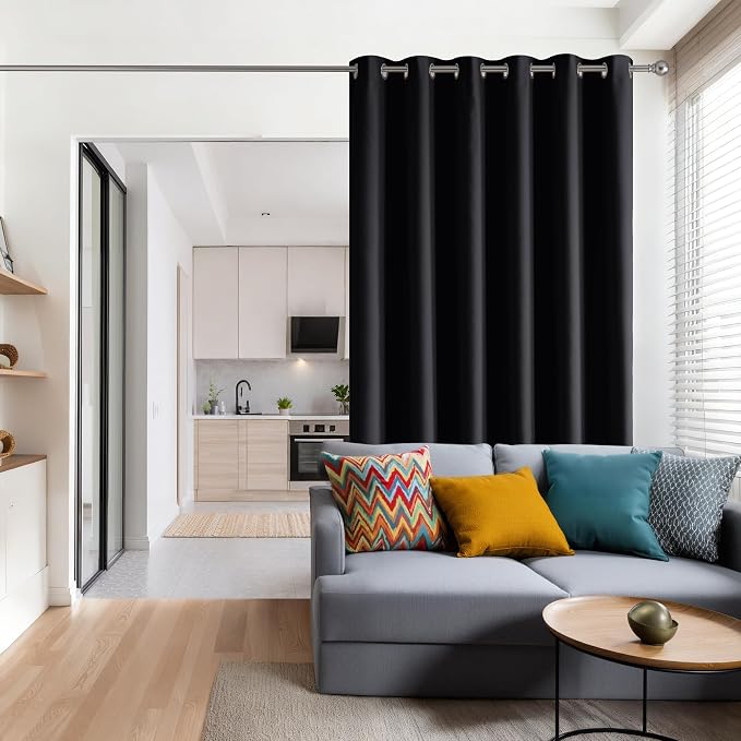 RYB HOME Blackout Thermal Insulated Curtains, Portable Curtain for Sliding Glass Door/Storage/Space Room Divider, Large Window Treatment Room Divider Panel, W80 x L84, Black, 1 Panel