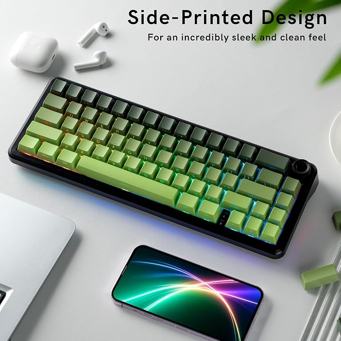 dagaladoo Double Shot PBT Keycaps Set, Shine Through Keyboard keycaps,Side Printed Custom Key caps 60% 75% 100%,OEM Profile Japanese keycap for Mechanical Keyboard MX Switch,Matcha Green