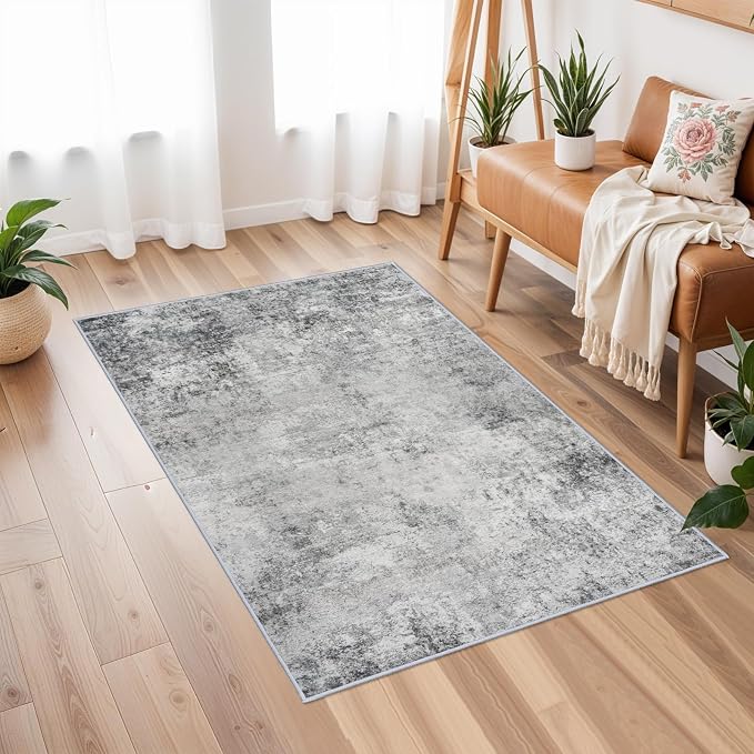 RUUGME Washable Abstract Rug 2x3:Living Room Large Vintage Area Rug Soft Indoor LowPile Carpet Bedroom, Dining Room Non-Slip Backing Stain Resistant Distressed Floor Dec Machine Washable Mat 2X3 Blue