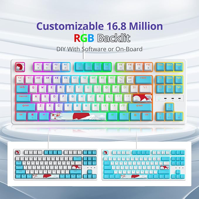 75 Percent Mechanical Gaming Keyboard, 87 Keys RGB Backlit Wired Keyboard TKL Compact Keyboard with Linear Red Switches for Laptop PC PS4 PS5 Xbox Gamer(87 Sea)