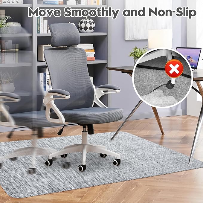 Sycoodeal Office Chair Mat for Hardwood & Tile Floor,Computer Gaming Chair Mat for Rolling Chairs Non-Curve, Anti-Slip, Heavy Duty Floor Protector for Home Office,Grey (36" x 55")
