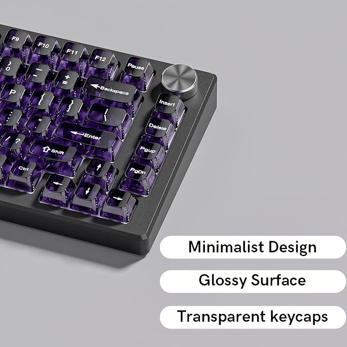 dagaladoo Clear keycaps,Transparent Keyboard keycaps,Jelly Key caps Set,Shine Through keycap，MDA Profile Keyboard caps for Mx Switches Mechanical Keyboard(Purple)