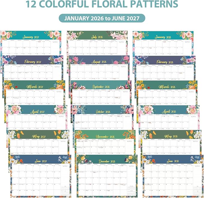 2026 Desk Calendar, Large Desktop/Wall Monthly Calendar (Jan. 2026 - Jun. 2027) 17'' x 12'' School Year Desk Planner for Teacher Family School Office Supplies (Pack of 2)