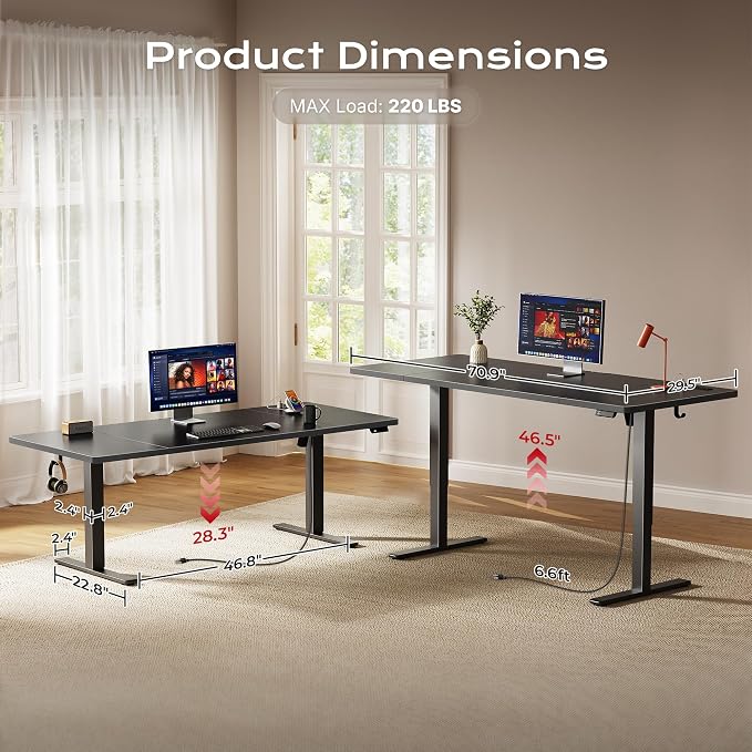 Huuger 71 X 30 Inch Electric Standing Desk with Power Outlets and USB-C Port, Height Adjustable Desk, Sit Stand Desk for Home Office, Computer & Gaming Desk with 4 Presets, Stable Steel Frame, Black