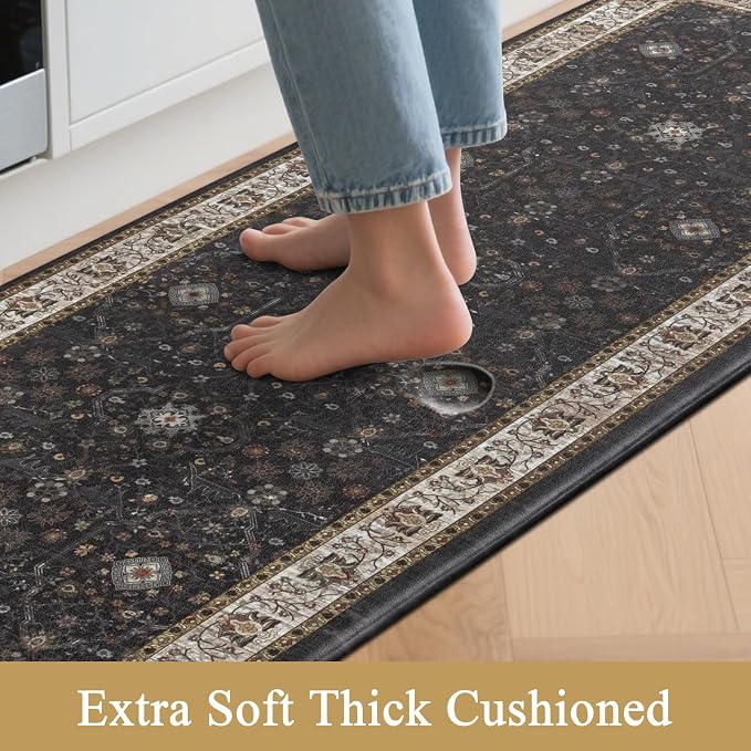 Pauwer Anti Fatigue Kitchen Floor Mats Set of 3, Cushioned Rugs, Black | Non Slip Comfort Standing Mat, PVC Foam Padded Kitchen Rugs, Waterproof Sink Rug for Small Kitchen Area, Laundry Room