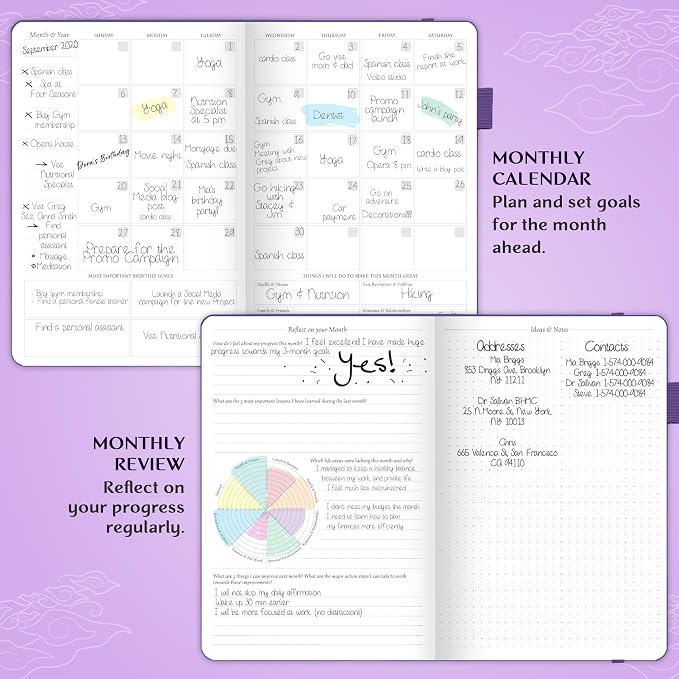 Legend Undated Weekly Planner – Goal Planner Journal & Organizer Notebook – Agenda Book with Monthly Calendar & To-Do List, A5 (Purple)