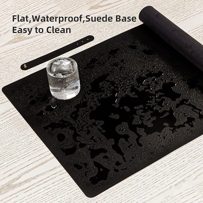 Leather Desk Pad,Wolaile 36x17 inch Large Mouse Pad,Waterproof Non-Slip Writing Desk Blotter,Computer Mat Desktop Protector for Office Home,Black
