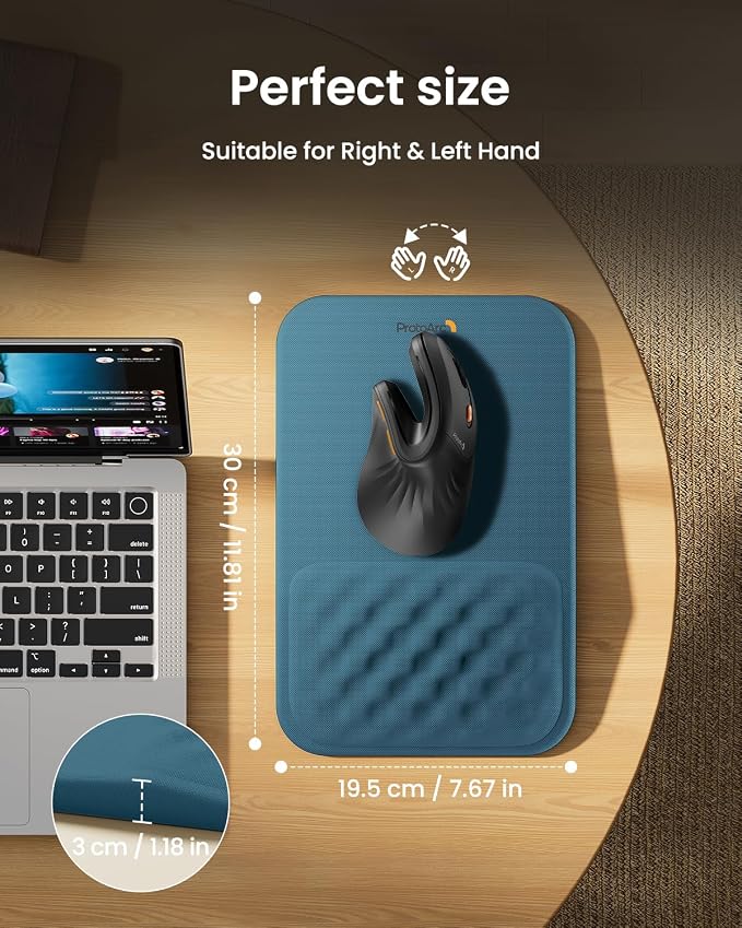 ProtoArc Ergonomic Mouse Pad with Wrist Rest, MP50 Mousepad with Massage Design, Soft Memory Foam and Non-Slip PU Base for Pain Relief, Desk, Home, Office, 12x8 Inches, Blue (Mouse Not Included)