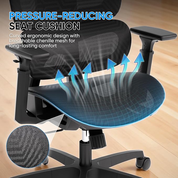 MoNiBloom Ergonomic Office Chair, High Back Mesh Desk Chair, Black, 2 Pack | with 3d armrest, high back desk chair, adjustable headrest, lumbar support, recline range from 90 to 145 degrees, L-Shape