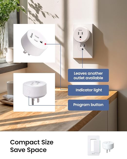 Zoiinet Remote Control Outlet Plug with 2 Switches, Buckle Design & Removable Wireless Light Switch, No Wiring Needed, 300 ft, 15A/1500W, Programmable, for Household Appliances