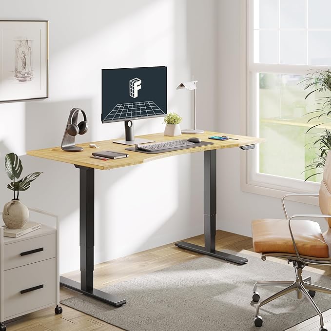 FLEXISPOT E6 MAX Bamboo 72x30 Inch Dual Motor 3-Stage Heavy Duty Standing Desk, 330lbs Weight Capacity, Height Adjustable Desk w/Cable Management & Wheels (Solid Bamboo Curved Desktop + Black Frame)