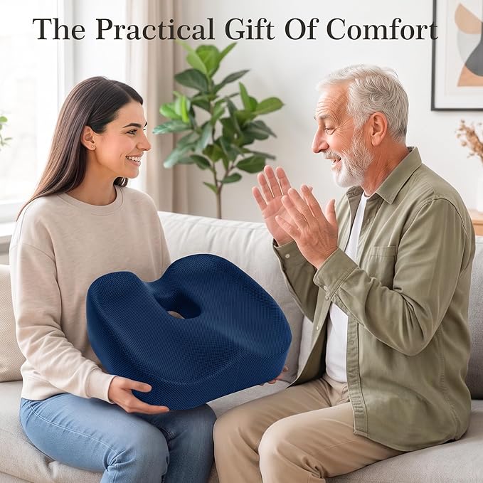 Donut Pillow Seat Cushion for Hemorrhoids & Tailbone Pressure Relief - Memory Foam Office Chair Cushion for Sciatica, Coccyx & Back Pain, Non-Slip Butt Cushions for Long Sitting (Blue)