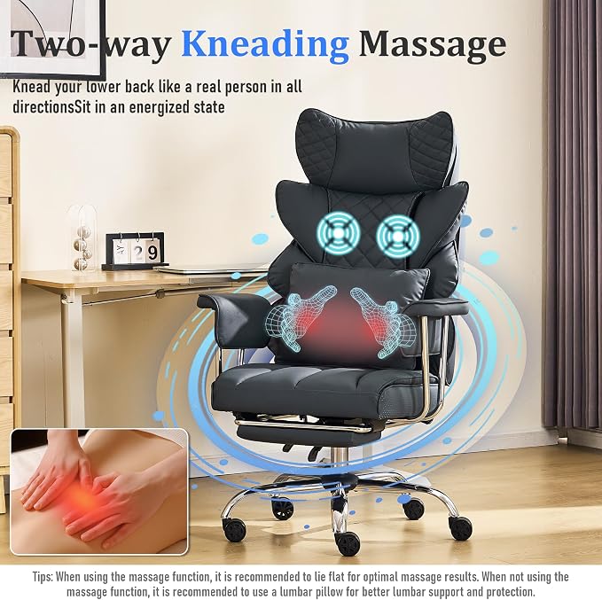 DYHOME 500 Lbs Kneading Massage Office Chair with Foot Rest Reclining Black | Ergonomic Computer Chair, High Back Thick Cushion, Big & Tall, Comfy Leather, Heavy Duty Home Executive