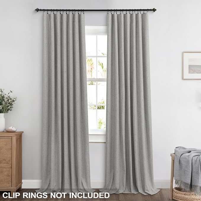KOUFALL 92 Inch Linen Blackout Curtains, Thermal Insulated Room Darkening Drapes for Living Room Bedroom Large Window Floor Length 2 Panel Set, 52" W x 92" L, Light Grey