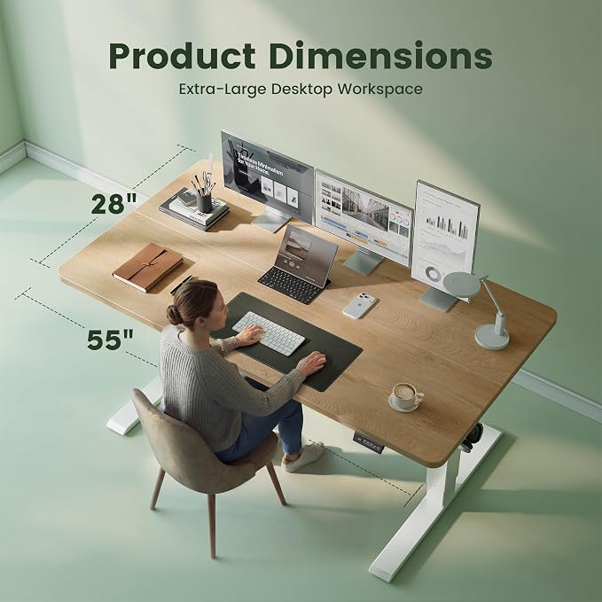 CubiCubi Standing Desk, 55 x 28 Inches Electric Height Adjustable Computer Desk, Sit Stand up Home Office Desk with Memory Presets, Maple