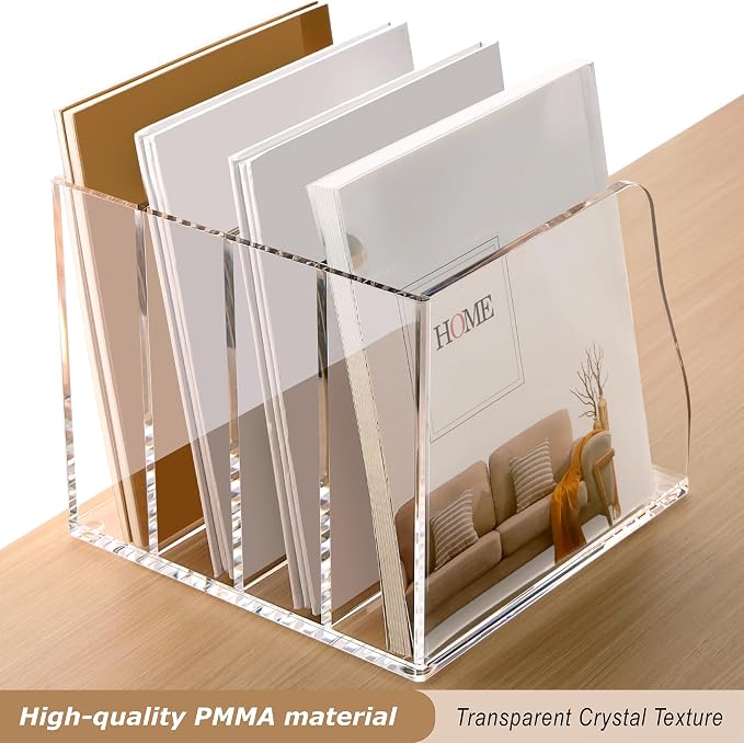 SANRUI Acrylic Desk File Organizer, Clear Magazine File Holder 6 Slot | Vertical Workspace Sorters, Folder Rack for Office Accessories Organization Storage