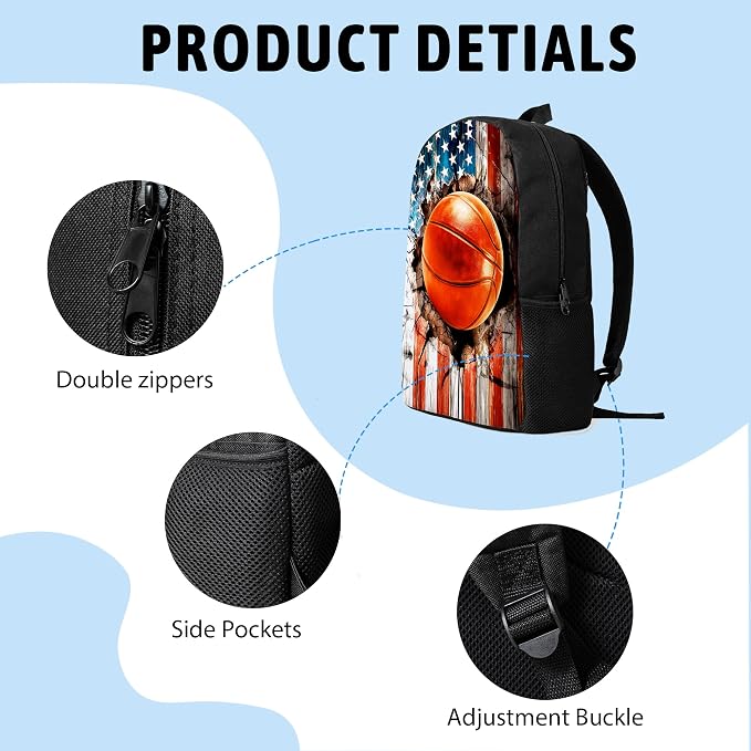 3PCS Basketball Backpack for Boys Girls Teens, School Backpack with Lunch Box Pencil Case for Elementary Middle High Students, 17 Inch Lightweight Bookpack 3 in 1 Set Back to Shool Gifts for Kids