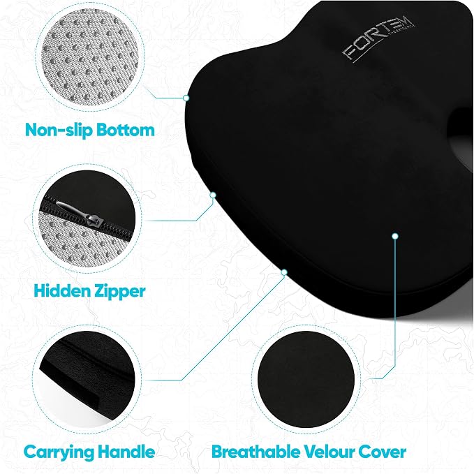 FORTEM Seat Cushion, Office Chair Cushion, Lumbar Support Pillow for Office Chair, Memory Foam Car Seat Cushions, Sciatica Coccyx Tailbone Pain Relief, Cushions for Back Support, Washable, Non Slip
