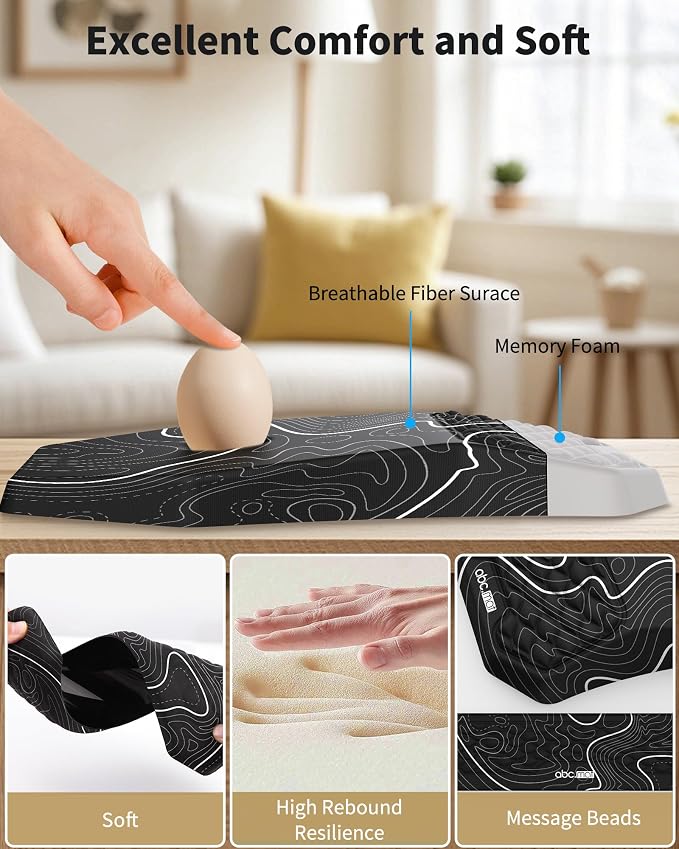 Ergonomic Mouse Pad and Keyboard Wrist Rest Support Set, Massage Design Mousepad for Carpal Tunnel Pain Relief, Memory Foam, Non-Slip PU Base for Computer Desk, Topographic Contour