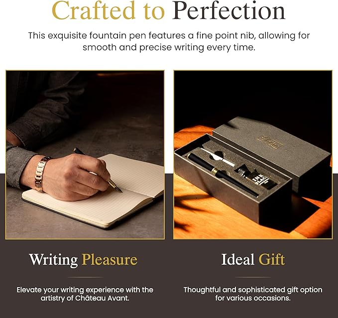 Luxury Fountain Pen Gift Set - Fine Nib Fountain Pen with Black Ink - Refillable Ink Set - Gifts for Him or Her
