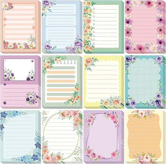 12 Pads Cute Sticky Notes Flower Sticky Notes 3 x 4 Inches Colored Adhesive Memo Reminder Decor Floral Memo Pads Flower Notepads for Journal Office Birthday Gifts