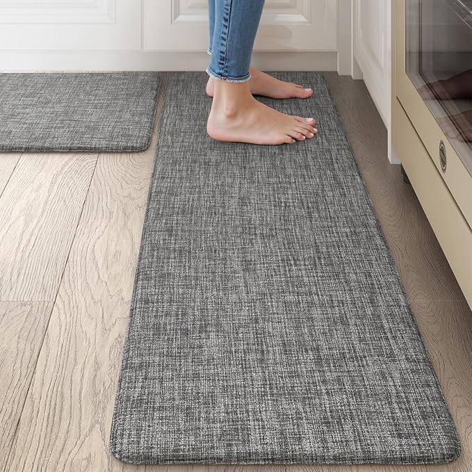 Collive Kitchen Mats for Floor 2PCS, Cushioned Anti Fatigue Mat Waterproof Kitchens Sink Rug Non Slip, Modern Comfort Standing Mat for Desk, Bar, Home Decor, 17"x47"+17"x29", Dark Grey