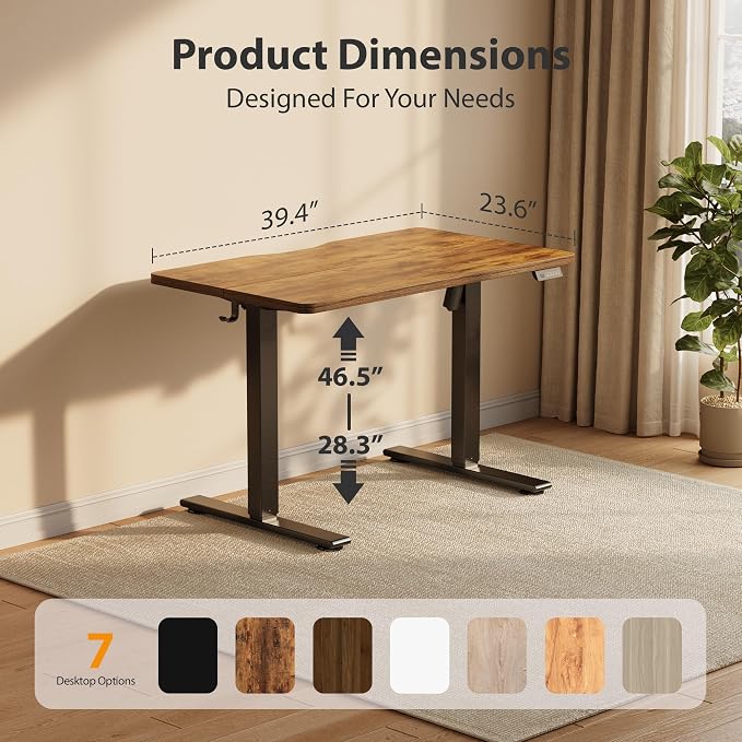 Cubiker Standing Desk, 40x24 Inches Sit Stand Home Office Desk, Electric Stand up Desk, Adjustable Desk with Splice Board, Black Frame/Rustic Brown Top