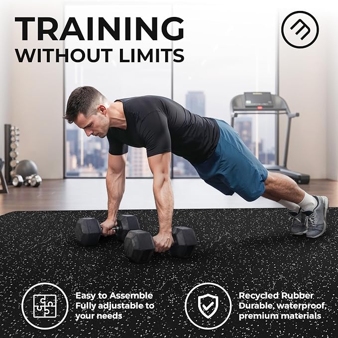 bemaxx Gym Mats Set - 18 pcs EVA Interlocking Foam Floor Tiles (12.6"x12.6"x0.4") 18sqft Protective Gym Flooring Sports Home Workout Exercise Mats Puzzle Garage Fitness Play-Room Pool Treadmill Bike