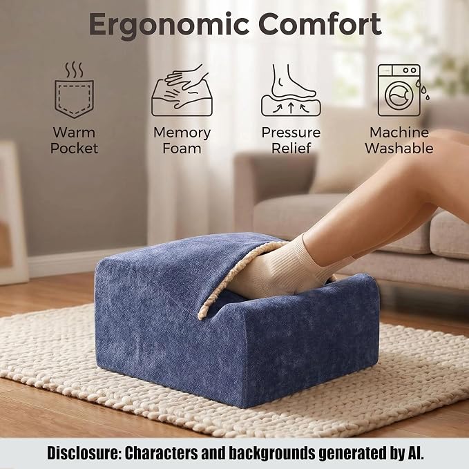 Foot Rest for Under Desk at Work, Office Footrest with Warm Feet Pocket,Ergonomic Under Desk Footrest with Washable Cover, Stool for Office Chair & Back &Pain Relief(Blue+)