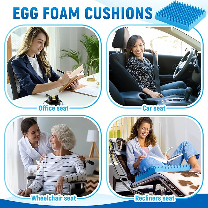 1 Pcs Egg Foam Cushion 20 x 20 x 5 Inches Recliner Cushion Egg Shaped, Blue | Recliner Cushion for Elderly, Egg Foam Pad to Relieve Back, Double Layer Disperse Pressure for Office Wheelchair Home Car